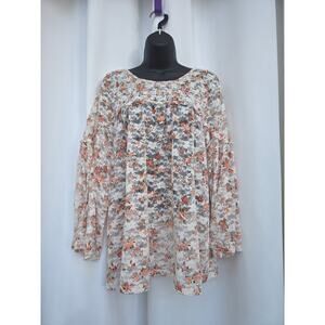 Kori America Boho Fairy Cottage Floral Lace Belled Sleeve Blouse - Large - EUC